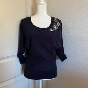 American Eagle Navy Sweater with Sequined Shoulder, size M